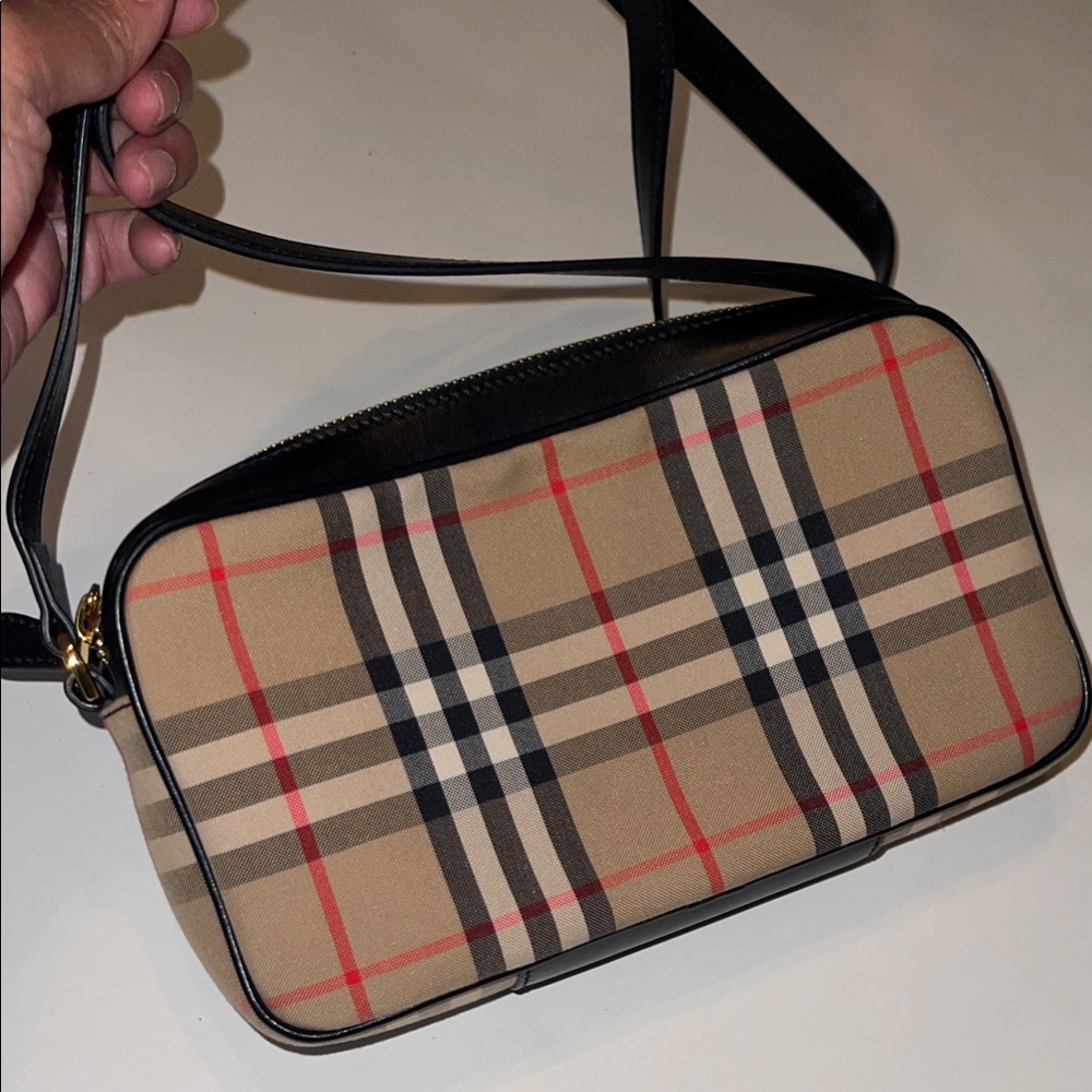 Authentic Burberry Tan and Black Plaid Shoulder Bag